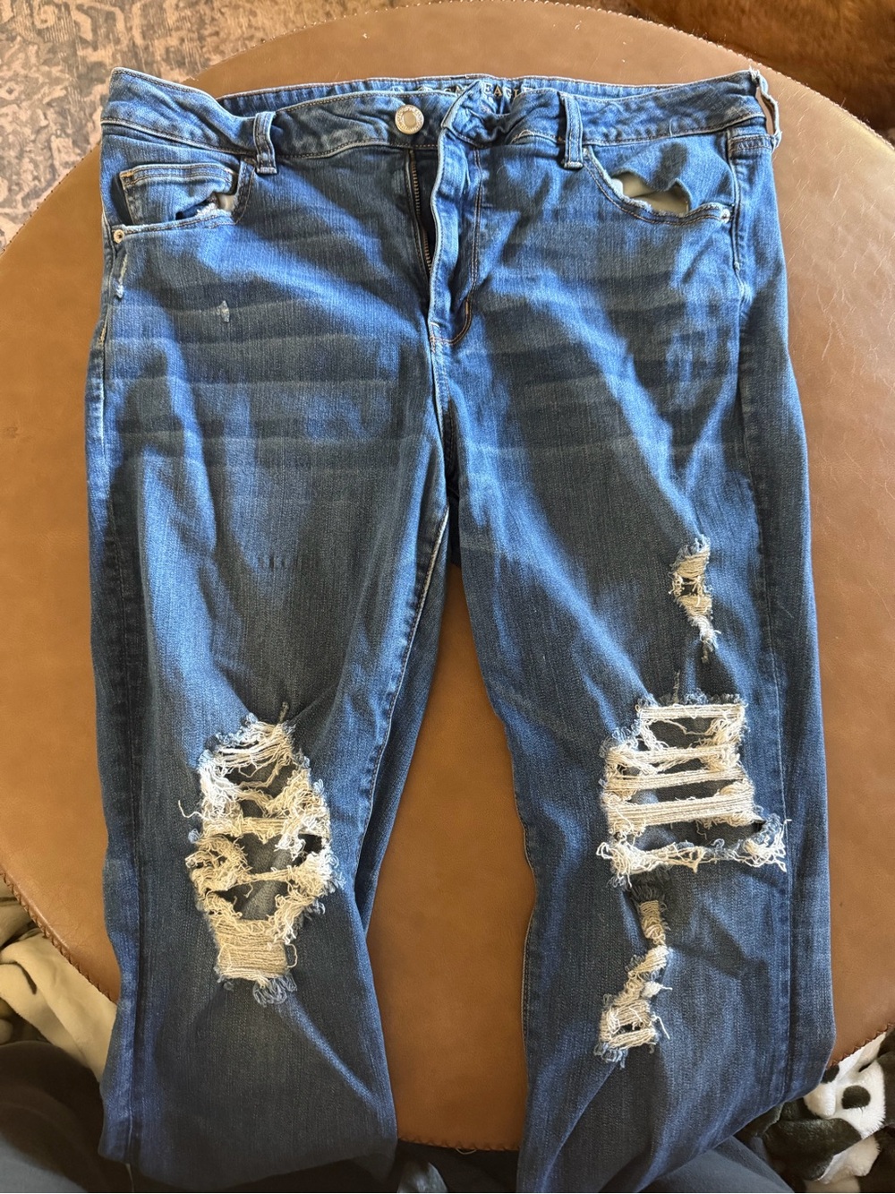 American Eagle Outfitters Distressed Dark Blue Flare Jeans